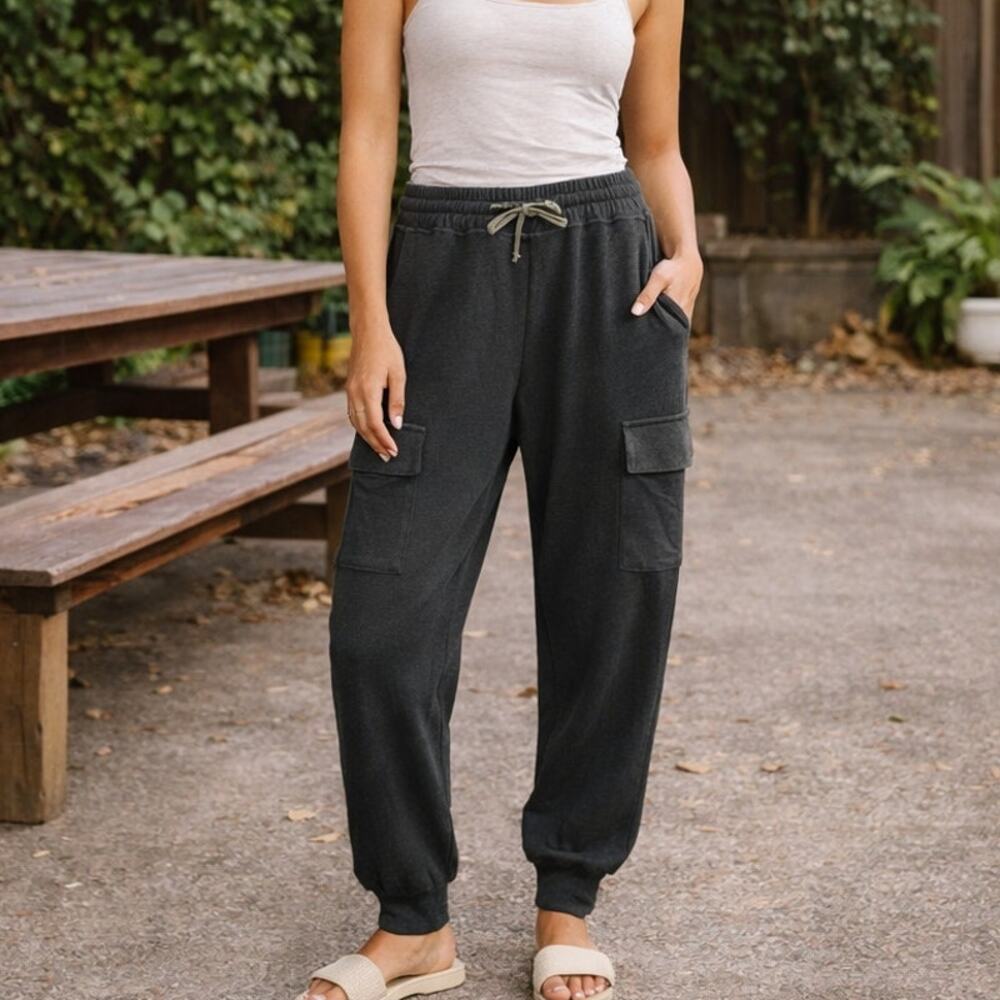 Sundry x Evereve Everyday High Rise Cargo Sweatpants Green L - Picture 1 of 10